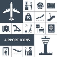 Set di icone nero aeroporto vettore