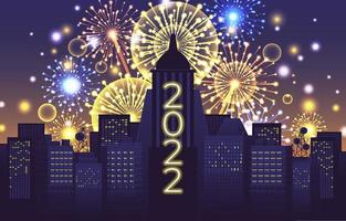 sfondo del nuovo anno di fuochi d'artificio di paesaggio urbano vettore