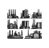 industriale edifici icone silhouette impostato illustrazione vettore