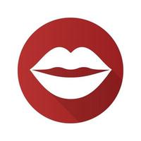 bacio icona lunga ombra design piatto. labbra di donna. simbolo di sagoma vettoriale