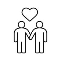icona lineare di coppia omosessuale. illustrazione di linea sottile gay. due uomini che si tengono per mano a forma di cuore sopra. simbolo di contorno. disegno vettoriale isolato contorno