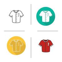 design piatto camicia da baseball, set di icone lineari e a colori. divisa sportiva. camicia da bowling. simbolo di contorno e ombra lunga. concetti di logo della camicia da baseball. illustrazioni vettoriali isolate. elementi infografici