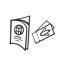 vettore disegnato a mano dell'illustrazione dell'icona del biglietto del passaporto di scarabocchio isolato