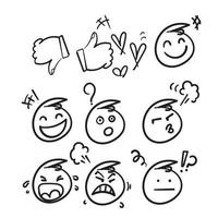 commento di emoticon di personaggi emoji disegnati a mano per i social media in stile doodle vettore isolato
