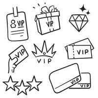 set semplice disegnato a mano di icone di linea vettoriale relative vip in stile doodle vettore isolato