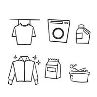 set semplice disegnato a mano di icone della linea vettoriale relative alla lavanderia. con stile di disegno scarabocchio isolato