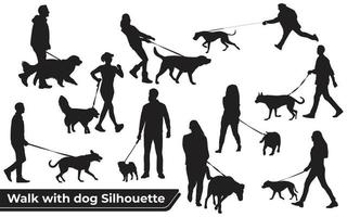 raccolta di passeggiate con sagome di cani in diverse pose vettore