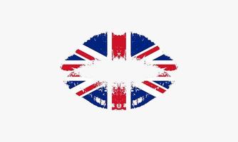 labbra bacio con bandiera inglese illustrazione vettoriale. vettore