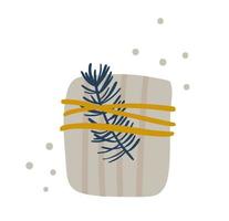 semplice illustrazione vettoriale carino di scatola regalo scandinava con ramo. illustrazione di natale disegnata a mano. elemento per le vacanze capodanno, compleanno