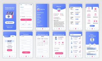 Set di UI, UX, schermate GUI Modello di progettazione piatta app di medicina per applicazioni mobili, wireframe di siti Web reattivi. Kit UI di progettazione Web. Dashboard della medicina. vettore