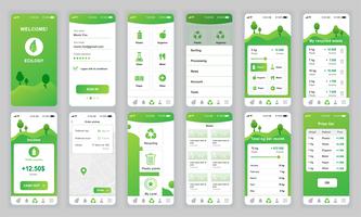 Set di UI, UX, schermate GUI Modello di app flat design di app per applicazioni mobili, wireframe di siti Web reattivi. Kit UI di progettazione Web. Ecology Dashboard. vettore