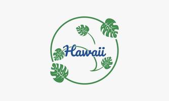 testo hawaii con foglie di monstera vettore di design isolato su sfondo bianco.
