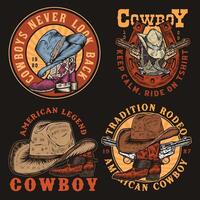 selvaggio ovest Vintage ▾ logo. cowboy mano disegnato illustrazione. vettore