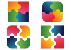 puzzle colorato. Pezzi di puzzle colorati arrotondati e quadrati isolati su sfondo bianco vettore