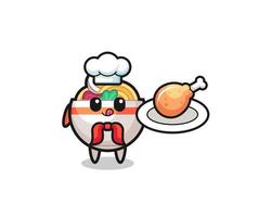 noodle bowl pollo fritto chef personaggio dei cartoni animati vettore