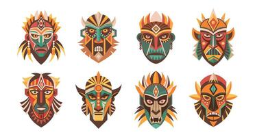 tribale etnico africano maschera impostare. tribale rituale simboli. africano maschere, totem, amuleti. illustrazione vettore
