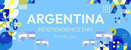 argentina indipendenza giorno bandiera nel moderno geometrico stile. largo bandiera con tipografia e anche nazione bandiera. sfondo per nazionale vacanza celebrazione festa. contento indipendenza giorno di argentina vettore