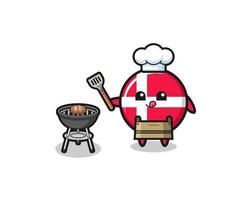 chef del barbecue della bandiera della danimarca con una griglia vettore