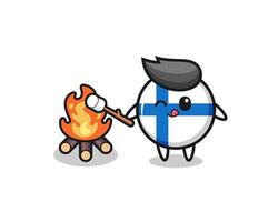 il personaggio della bandiera della finlandia sta bruciando marshmallow vettore