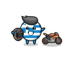simpatico cartone animato greco come pilota di motociclette vettore