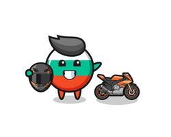 simpatico cartone animato bandiera bulgaria come pilota di motociclette vettore