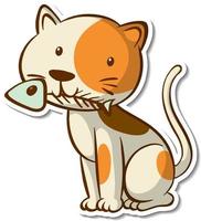 personaggio dei cartoni animati di un gatto che tiene adesivo a lisca di pesce vettore