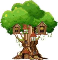 casa sull'albero di fantasia all'interno del tronco d'albero su sfondo bianco vettore