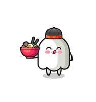 fantasma come mascotte dello chef cinese che tiene una ciotola di noodle vettore