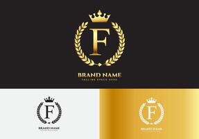 lettera f oro lusso corona logo concept vettore