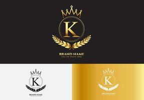 lettera k oro lusso corona logo concept vettore