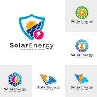 set di modelli vettoriali per il logo dell'energia solare, concetti di design del logo dell'energia del pannello solare creativo