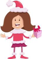 cartone animato ragazza in costume di babbo natale nel periodo natalizio vettore