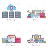 pacchetto di illustrazioni piatte di hosting dei dati e protezione dei dati vettore
