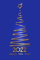 albero di natale stilizzato in oro, 2022 capodanno, icona del logo di lusso dorato festivo, vettore isolato su sfondo blu