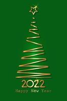 albero di natale stilizzato in oro, 2022 capodanno, icona del logo di lusso dorato festivo, vettore isolato su sfondo verde