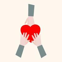 simbolo di beneficenza. concetto di carità e donazione. dai e condividi il tuo amore con le persone. mani che tengono un cuore. dare cuore per donazione, salute, volontariato, organizzazione senza scopo di lucro vettore