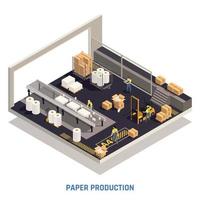 concetto isolato isometrico di produzione di carta vettore