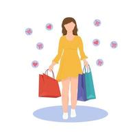 una ragazza va a fare shopping. illustrazione vettoriale piatta