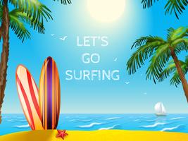 Summer Travel Poster Sfondo di tavole da surf vettore