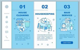 modello di vettore di pagine Web mobili onboarding servizio domestico. faccende domestiche. servizio di pulizia. idea di interfaccia web smartphone reattivo, illustrazione lineare. schermata passo passo passo passo pagina web. concetto di colore
