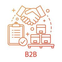 b2b concetto icona. illustrazione al tratto sottile idea relazione commerciale. gestione delle relazioni con i clienti. commercio con vendita per affari. sistema crm. disegno vettoriale isolato contorno