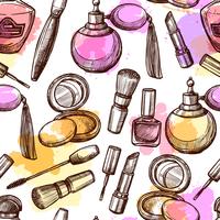 Modello senza cuciture dei cosmetici disegnati a mano vettore