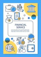 layout del modello di poster di servizi finanziari. contabilità, settore bancario. banner, opuscolo, stampa di volantini con icone lineari. layout di pagina brochure vettoriali per riviste, volantini pubblicitari