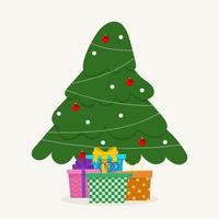 albero di natale con palla e albero giocattolo. regali di Natale vettore