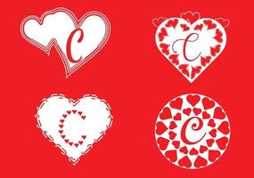 logo della lettera c con icona dell'amore, modello di progettazione di San Valentino vettore