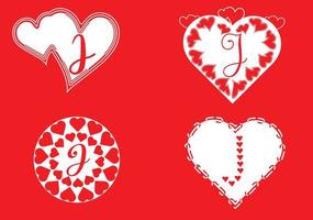 logo della lettera j con icona dell'amore, modello di progettazione di San Valentino vettore