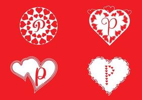 logo della lettera p con icona dell'amore, modello di progettazione di San Valentino vettore