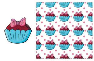 cupcake, muffin. set di elementi e pattern senza soluzione di continuità vettore