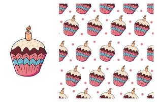 cupcake, muffin. set di elementi e pattern senza soluzione di continuità vettore