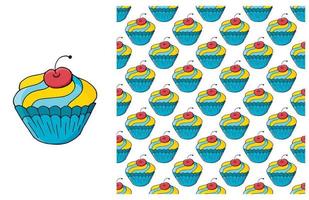 cupcake, muffin. set di elementi e pattern senza soluzione di continuità vettore